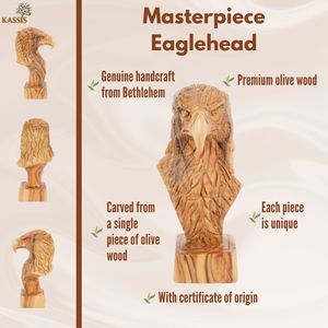 Sculpture de tête d'aigle en bois d'olivier sculptée à la main, 23 cm, figurine d'aigle en bois artisanale, vente en gros de Bethléem - Product Image 4