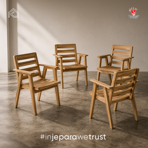Modern Solid Teak Wood Comfortable Outdoor <b>Armchair</b> Scandinavian Villa <b>Dining</b> Chair Handmade Jepara Indonesia - Product Image 6