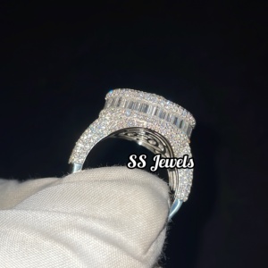 แหวนหมั้นเงิน925ใส่ได้ทั้งชายและหญิงพร้อม VVS Lab ที่เติบโตขึ้นแบบ Baguette ฮิปฮอป Baguette ตัดเพชรออกสำหรับผู้ชายและผู้หญิง - Product Image 3