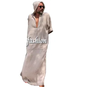 Wholesale Islamic Men Robe Arab Dress Mens Linen Caftan with Hood