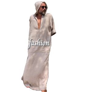 Robe islamique pour hommes en gros, robe arabe, caftan en lin pour hommes avec capuche - Product Image 1