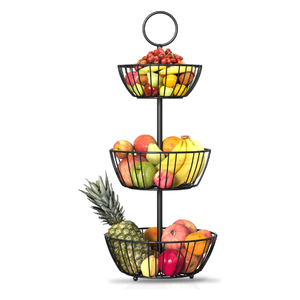 ตะกร้าเก็บอาหารทำมือจากลวดเหล็กตกแต่ง ดีไซน์วินเทจ เป็นมิตรกับสิ่งแวดล้อม รูปทรงวงกลม มีหูหิ้ว ใช้ได้หลากหลาย - Product Image 1