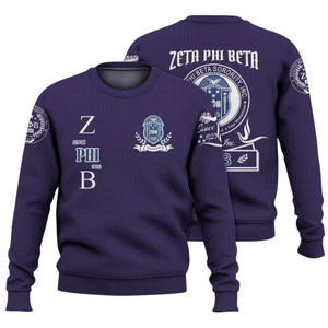 Zeta Phi Beta 1920 Suéter de punto ZPhiB Sorority Greek Life Azul Blanco Chenille Bordado Suéter Premium Sisterhood Wear - Product Image 3