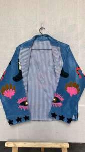 Handmade Suzani Velvet Boho Embroidered Floral Pattern <b>Stand</b> Collar Cotton Filled Winter Jacket - Product Image 4