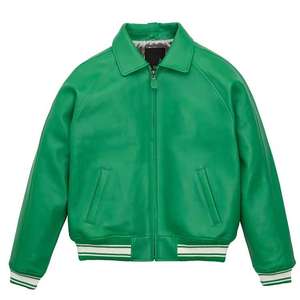 Veste bomber avec logos personnalisés, manches en cuir de haute qualité, style universitaire, coupe slim, doublure en polaire, fourrure de mouton, tricotée, pour hommes - Product Image 5
