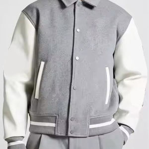 แจ็กเก็ตเบสบอลผ้าคอตตอน & หนัง100% สำหรับผู้ชายแจ็กเก็ตลำลองสำหรับฤดูหนาวออกแบบโลโก้ได้ตามต้องการ - Product Image 4