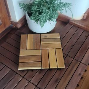 Dalles de terrasse en bois d'acacia 300x300mm 12mm à clipser, écologiques, surface AB, design européen, pour usage intérieur, cour, balcon, terrasse - Product Image 5