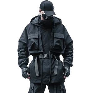 Chaquetas Techwear Cyperpunk para hombre, cortavientos de invierno, bolsillos Cargo, capucha suelta, Parka táctica para actividades ninja al aire libre lavadas - Product Image 4