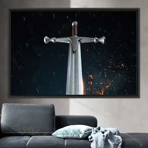 Art mural moderne en verre trempé avec motif de sabre de samouraï - Toile imprimée, TOILE ENCARTÉCHÉE NOIRE - Product Image 1