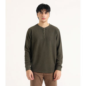 Custom <b>Henley</b> Long Sleeve <b>T</b>-<b>Shirt</b> for <b>Men</b> Solid Color Quarter Button Casual Summer Fashion Made to Order Designs - Product Image 1