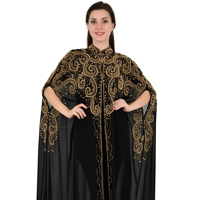 Abaya Kaftan de Soirée Haut de Gamme Modeste et Tendance, Broderie à la Main de Perles et Paillettes, Grande Taille, Maxi Arabe en Georgette Légère
