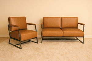 Silla sofá de cuero PU extragrande hecha a mano con marco de metal cuadrado - Product Image 5