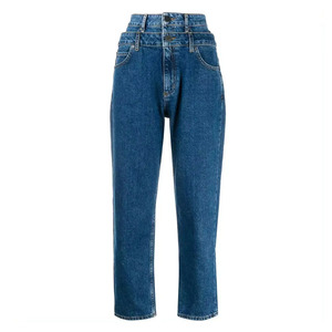 Pantalones vaqueros de tiro alto con lavado de Color personalizado informales de alta calidad para mujer, pantalones vaqueros de cintura doble de pierna recta con aspecto de moda - Product Image 1