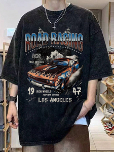 T-shirt imprimé vintage lavé pour hommes avec impression numérique finition lavée à l'acide 100% coton 220g tissu respirant fabriqué au Pakistan - Product Image 6