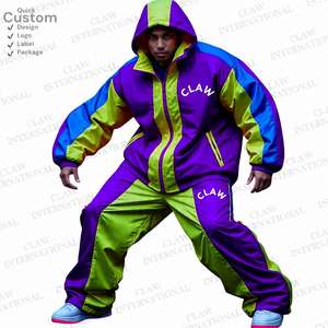 Chándal cortavientos Vintage con cremallera, conjunto de 2 piezas, chándal ligero de gran tamaño de nailon liso para hombre - Product Image 3