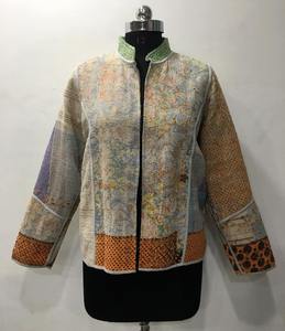 Veste en coton Kantha vintage faite à la main pour femmes veste courte florale respirante vêtements décontractés réversibles - Product Image 3