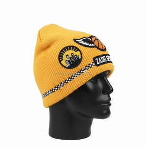 Gorro de Punto Acrílico para Mujer, 280 GSM, Amarillo, Gorro de Invierno, Parche de Bordado Personalizado con Logotipo, Estilo Urbano, Gorro de Jacquard - Product Image 4