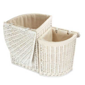 Double-Tier White Cotton Lined Laundry <b>Basket</b> PP and Fabric Storage Bins for Cleaning Foldable for <b>Bathroom</b> or Wardrobe Use - Product Image 2