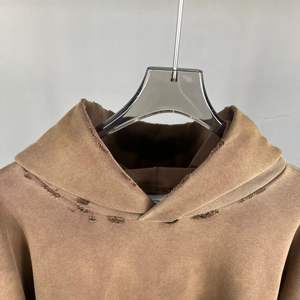 Personnalisé Vintage gris polaire surdimensionné lourd 100% coton blanc lavé à l'acide en détresse pantalons de survêtement à capuche ensemble printemps - Product Image 3