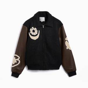 Chaqueta universitaria de invierno con mangas marrones personalizada al por mayor para hombre chaqueta de invierno bombardero de béisbol universitaria Letterman de gran tamaño para hombre - Product Image 1