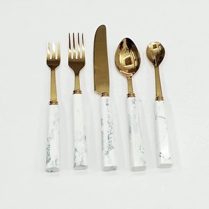 Gorgeous Metal <b>Flatware</b> <b>Set</b> in White Enamel Slim Handle Pvd Gold Coating for Home & Wedding Dinnerware Cutlery <b>Sets</b> - Product Image 2