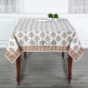Mantel de Mesa Hecho a Mano 100% Algodón Mughal Buta Peach con Diseño Floral Moderno en el Borde, Reutilizable, Tamaño Personalizado para Bodas y Estilo Rústico - Product Image 4