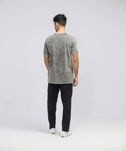 T-shirt en coton délavé gris pour homme, manches courtes, col rond, coupe classique, couleur unie, jersey tricoté, design respirant - Product Image 2