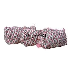 Pochette de maquillage personnalisée écologique en coton matelassé à imprimé floral, grande capacité, résistante à l'eau, pour cosmétiques - Product Image 4