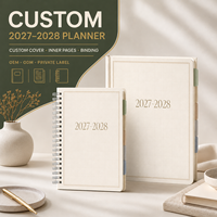Agenda scolaire LABON personnalisé 2027 2028, organisateur d'études minimaliste couleur crème, spirale, couverture rigide, onglets, hebdomadaire, mensuel, cahier scolaire