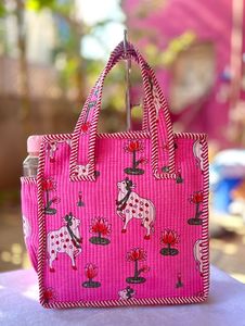 Double Handle and Zipper Pocket Closure for Winter Shopping High Quality Cotton Indian Quilted Tote Bag Small <b>Handbag</b> with - Product Image 2