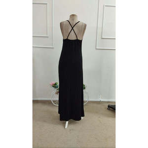 Women's Strappy V-Neck Long <b>Viscose</b> <b>Dress</b> with Cross Back Detail and Slit, 37538 - Black - Product Image 5