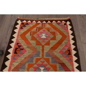 พรมคิลิมวินเทจ ขนาด 3x11.6 ฟุต สีแดงส้ม ลายต้นไม้และพืช พรมขนสัตว์ตุรกี - Product Image 4