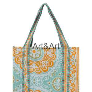 Bolsos Tote de Algodón Vintage Hechos a Mano para Mujer, Dos Asas, Estampado Floral en Bloques, Acolchado, Cierre Abierto, para Viajes de Verano, Invierno y Todas las Temporadas - Product Image 3