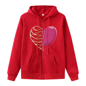 Chaqueta de invierno de gran tamaño para hombre, estampado de corazón, con cremallera completa, forro polar pesado, ropa de calle de alta calidad, cuello con capucha, logotipo frontal - Product Image 4