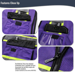 Chaleco DE SEGURIDAD reflectante estilo cremallera frontal con diseño de logotipo personalizado para chaleco de seguridad de diferentes colores de alta visibilidad unisex - Product Image 5