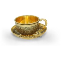 Ensemble de tasses à thé et soucoupes en laiton Tasse à café en relief Tasses et soucoupes Une prise facile pour les petites mains Articles de maison et de cuisine