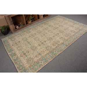 Tapis Turc Vintage Beige et Bleu 5.4X9 ft Laine Tissage Plat avec Motif Patchwork pour Décorations de Salon - Product Image 5