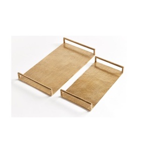 Bandeja altamente pulidora JUEGO de 2 Suministro de fábrica Venta caliente Bandeja decorativa de aluminio con acabado de níquel para servir hecha a mano - Product Image 3