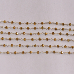 Chaîne de chapelet en perles de verre pyrite dorées plaquées argent, perles facettées de 3 mm, chaîne à perles sur fil pour la fabrication de bijoux - Product Image 3
