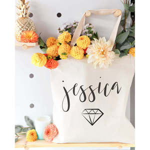 Sac fourre-tout en toile de coton personnalisé avec broderie diamant et fermeture éclair avec nom, portable pour toutes les saisons - Product Image 3