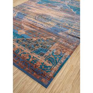 Tapis en laine et soie de bambou noué à la main bleu Viscaya, motif médaillon rectangulaire, patchwork abstrait pour la maison, le couloir, la chambre - Modèle Srb(777) - Product Image 2