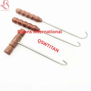 Crochet orthopédique manuel en acier inoxydable BISONS INTERNATIONAL, rehausseur de genou et rétracteur de hanche, manche en bois, instruments chirurgicaux - Product Image 2