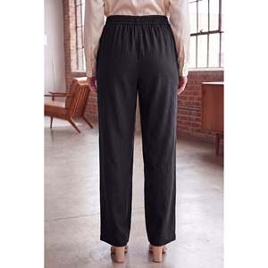 Pantalon en lin grande taille avec ceinture élastique (noir) - Product Image 3