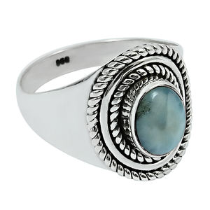 Piedra preciosa Larimar natural 925 plata esterlina forma ovalada anillo clásico pedido personalizado diseño joyería fabricante exportador indio - Product Image 1
