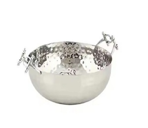 Bol de service unique en acier à l'aspect antique avec bol de service de forme ronde de qualité supérieure avec métal doré - Product Image 1