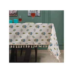 <b>Blue</b> Handmade Eco Dyed Cotton Embroidered <b>Table</b> <b>Cloth</b> OEKO TEX Certified 280GSM Soft Wash Finish Ideal For New Year Dining <b>Table</b> - Product Image 4