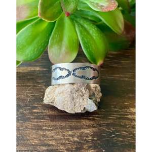 Handmade Ethnic <b>Statement</b> <b>Ring</b> Navajo-Made Sterling <b>Silver</b> Band Geometric Pattern Featuring Natural Size 14.25 for Everyday Wear - Product Image 1