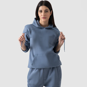 Minimalist Women <b>Oversized</b> <b>Hoodie</b> Solid Light Blue Heavyweight Cotton Pullover for Printing & Embroidery - Product Image 1