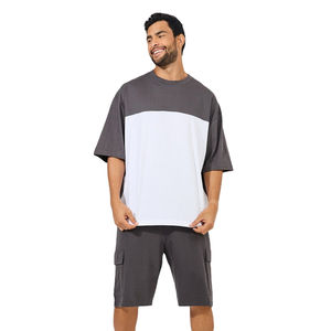 Ensemble de vêtements de rue d'été pour hommes, t-shirt ample et short large, léger, respirant, polyester/coton, costume deux pièces - Product Image 2