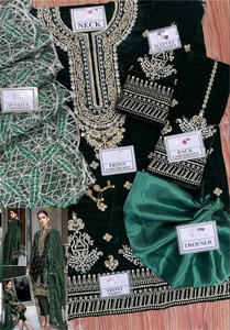 2023 colección de Bodas de lujo último terciopelo bordado Salwar Kameez Venta caliente ropa de fiesta de piedra pesada para indio - Product Image 2